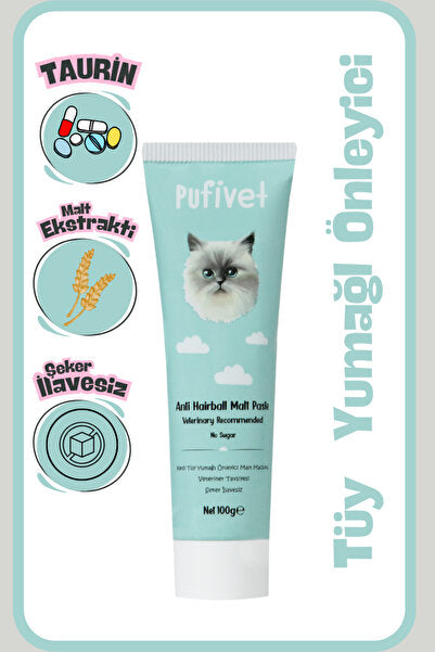 Kedi Maltı - PufiVet Tüy Yumağı Engelleyici Kedi Maltı-Malt Paste| kediler İçin Tüy Yumağı Önleyici Ve Karşıtı