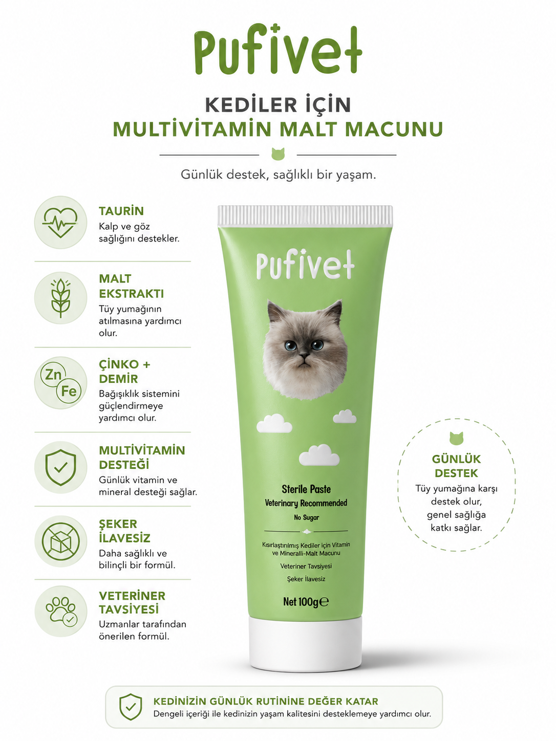 Kısır Kediler İçin Tüy Yumağı Karşıtı Malt Macun